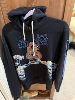 Southpole Dragon Rhinestone Embellished Japanese Anime Hoodie Black Mens M